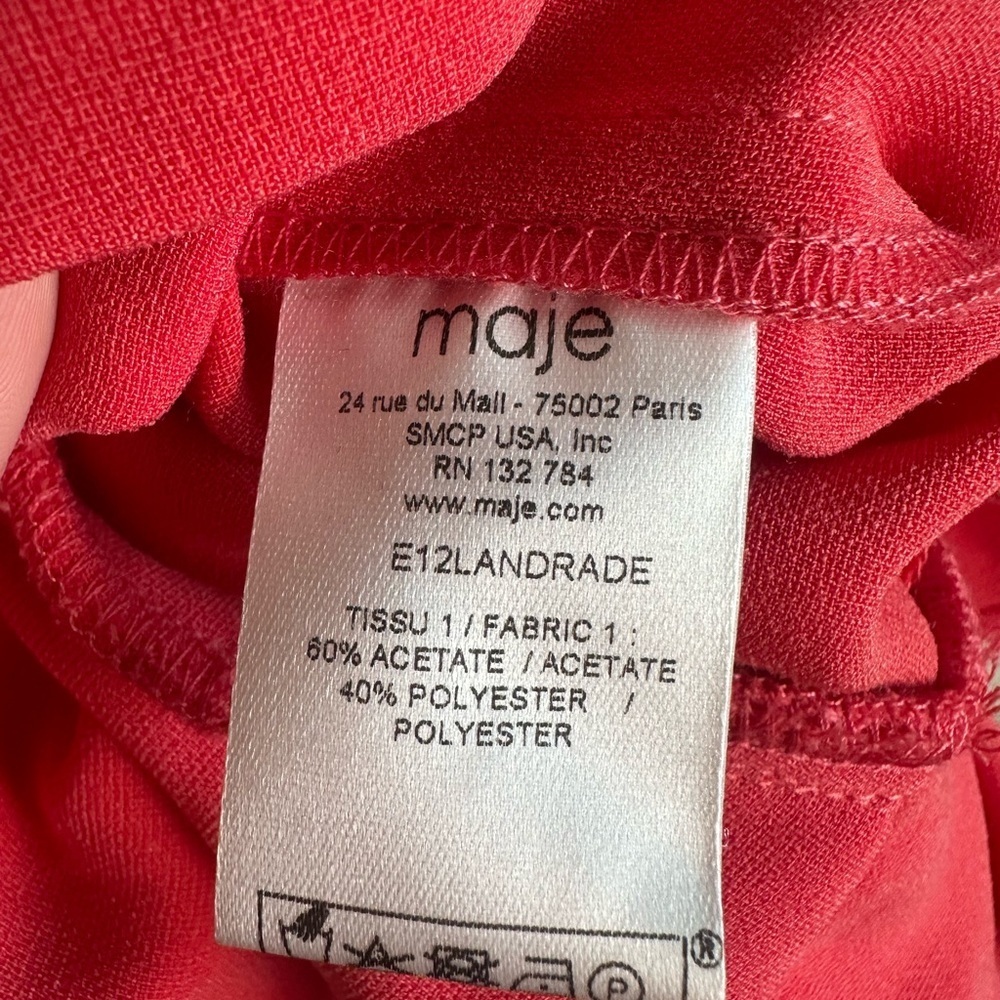 NWOT MAJE Landrade Ruffled Crepe Jersey Mini Shift Dress in Coral Size 40 Large - Picture 5 of 5